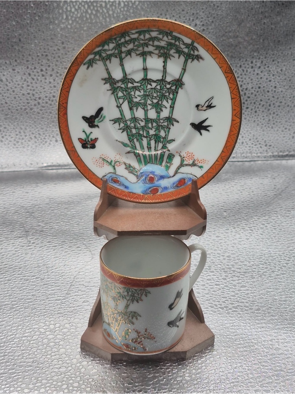 MCM Canton China Demitasse Cup & Saucer with Bird & Bamboo Vintage Espresso Cup